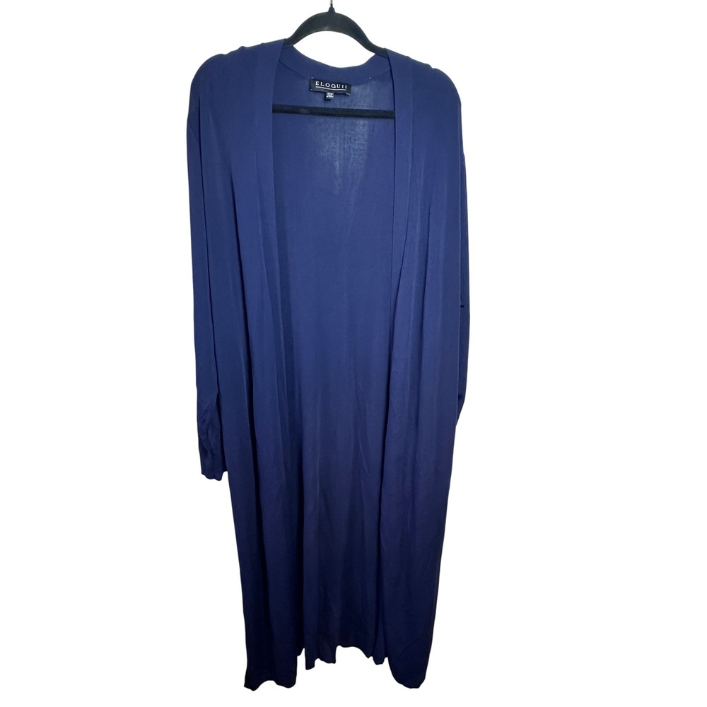 ELOQUII Womens Cardigan Sweater Open Front Duster Long Sleeve‎ Blue Size 26/28